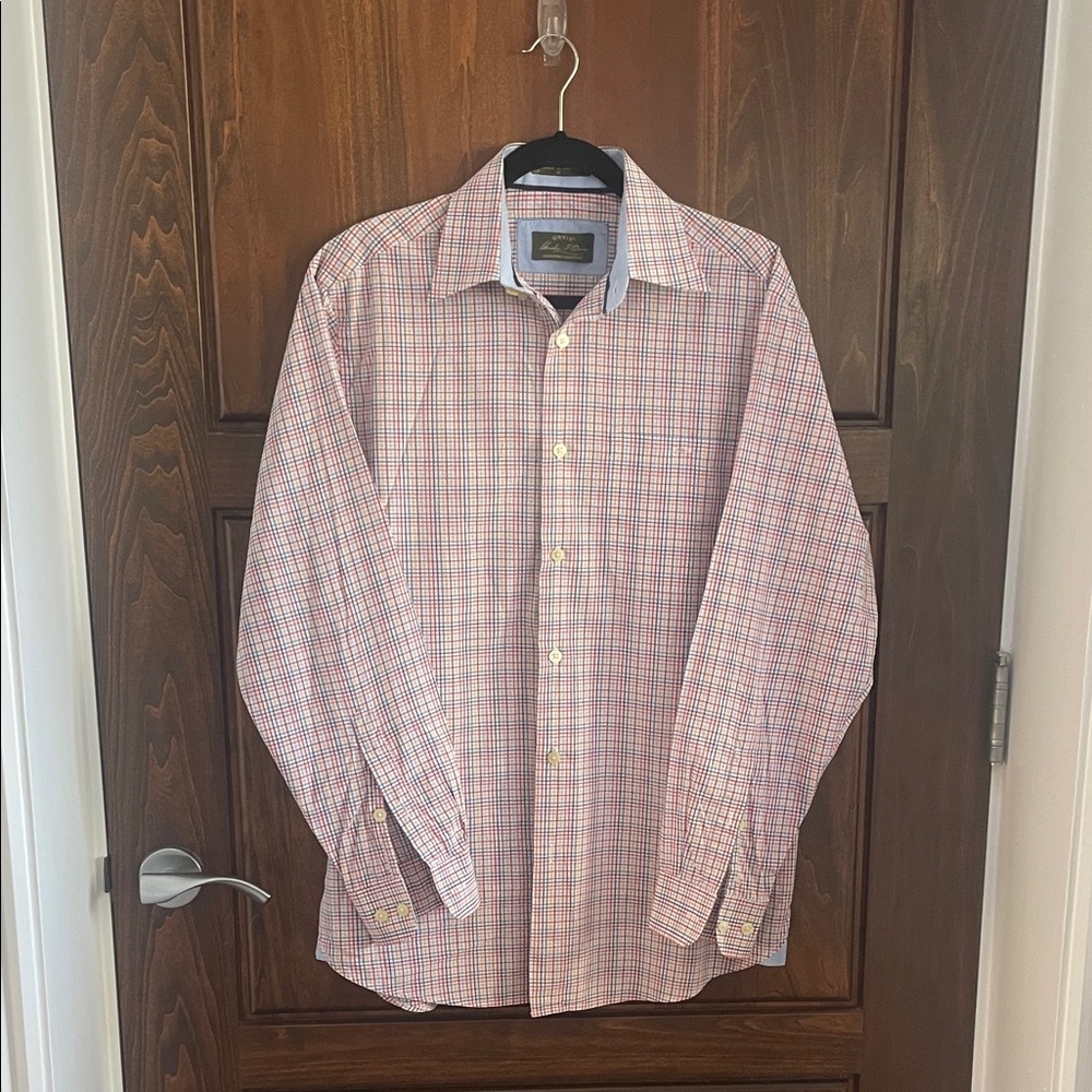 Peter Millar Men's Pink and Blue Plaid Dress Shirt